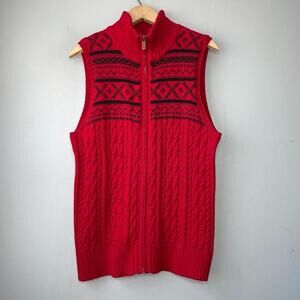 American Living Womens Size XL Red Zip Sweater Vest Cable Knit Nordic Preppy Ski